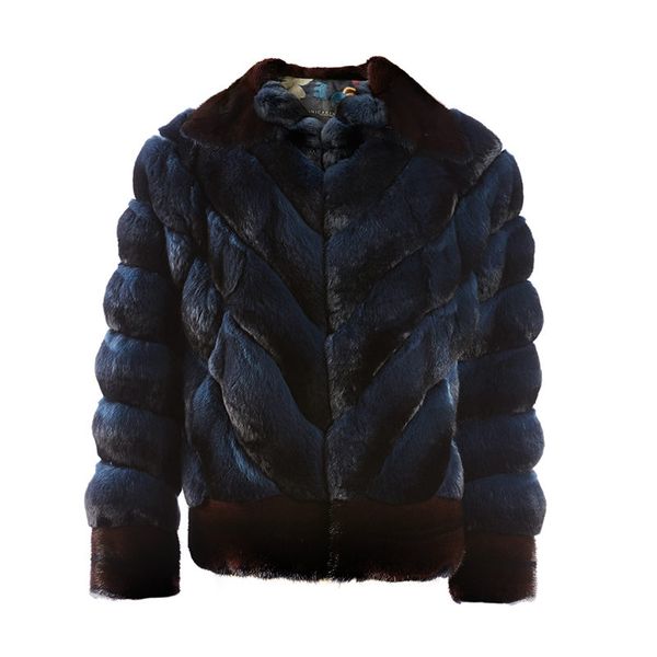 

arlenesain custom 2019 new design navy blue chinchilla fur patchwork women jacket, Black