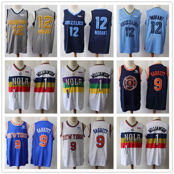 

NCAA New Orleans 2019 Pelicans 1 Zion Williamson 12 Ja Morant Memphis Morant Grizzlies R.J. Barrett New York 9 Knicks Basketball Jerseys