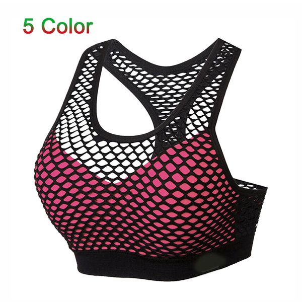 

mesh sports bra hollow out sport seamless fitness yoga bras women gym padded running vest shockproof push up crop, White;black