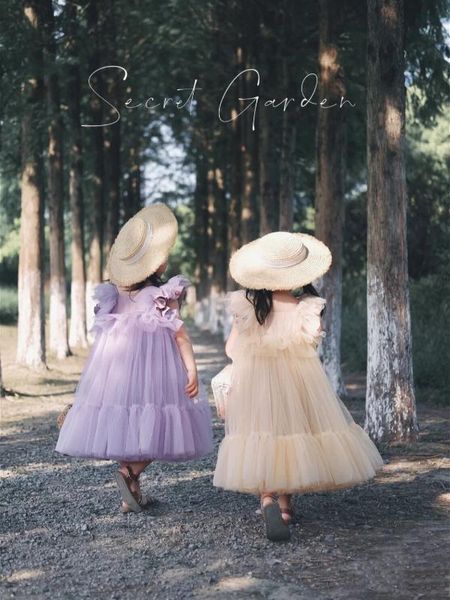 

summer girl dress beautiful fairy fluffy dress girl birthday party piano show fashion show party costume, Red;yellow