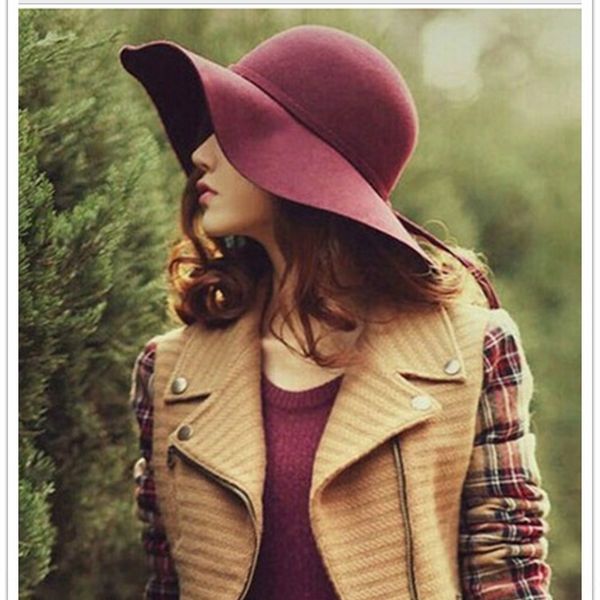 

woolen felt big-brimmed casual all-match pure felt cornice cap cornice cap wool big brim hat parent-child woolen hat children, Blue;gray