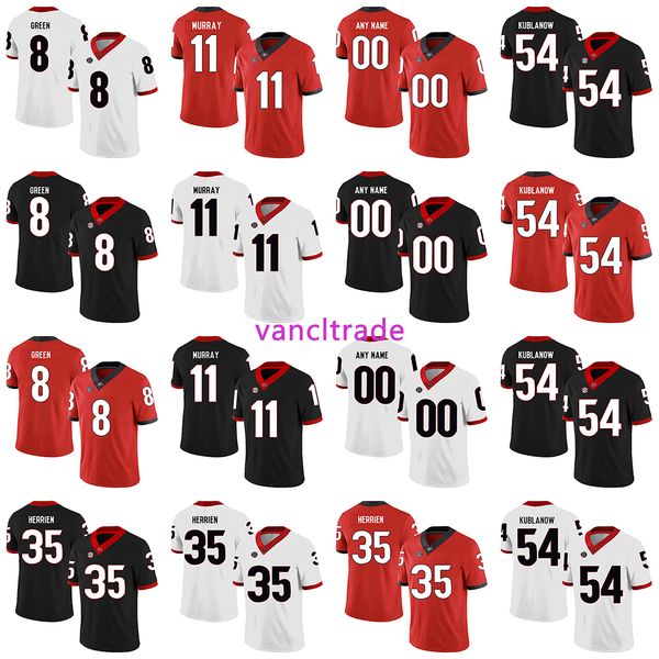 

2019 ncaa футбол грузия бульдоги 8 a.j green 11 аарон мюррей 54 брэндон кубланов 35 трикотажные изделия brian herrien, Black;red