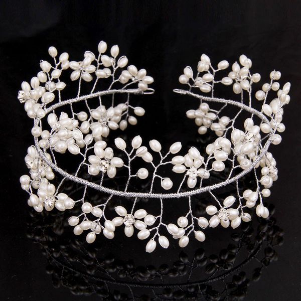 

silver handmade pearl wedding headbands hair jewelry rhinestone flower hairbands bridal hair accessories for women, Golden;white