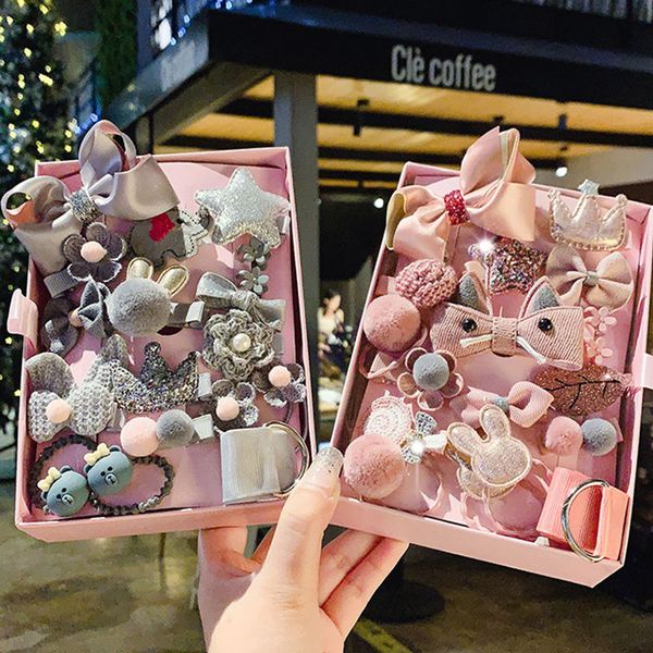 

10/18pcs/set cartoon barrettes bow knot hair clips floral headband stars ornament kids cute hairpins fashion hair accessories, Slivery;white