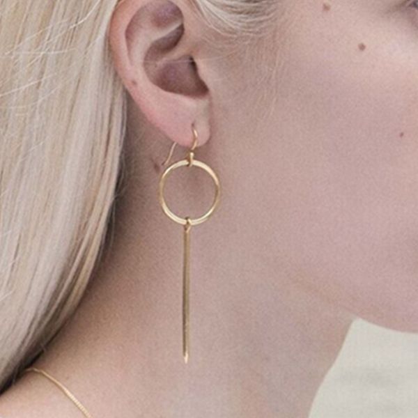 

New Fashion Jewelry Round Punk Drop Earring Gift For Women Girl Gold-color Long Tassel Pendant Earring Stud Wholesale E044