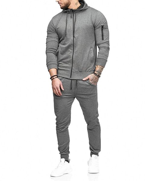 

hirigin 2019 new brand 2pcs new mens tracksuit bottom sweatshirt long pants suit casuit set, Gray
