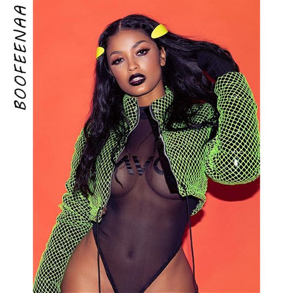 

boofeenaa neon green pink fishnet cropped puffer jacket women quilted bubble coats ladies winter wear overcoat parka c84-ba57, Black