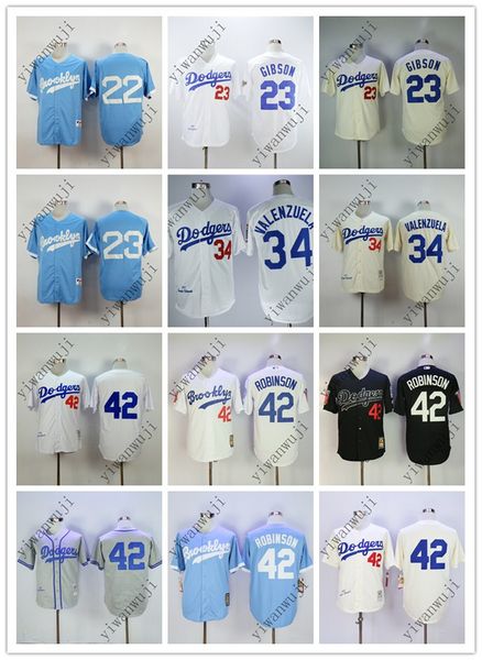 

Dodger 22 ker haw 23 gib on 34 valenzuela 42 robin o cream white grey light blue black ba eball jer ey hirt titched quality