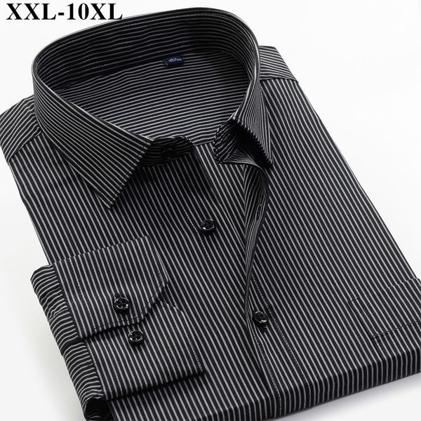 

men's casual shirts big size 10xl 9xl 8xl 7xl 6xl business striped shirt classic style fashion loose long sleeve brand clothes, White;black