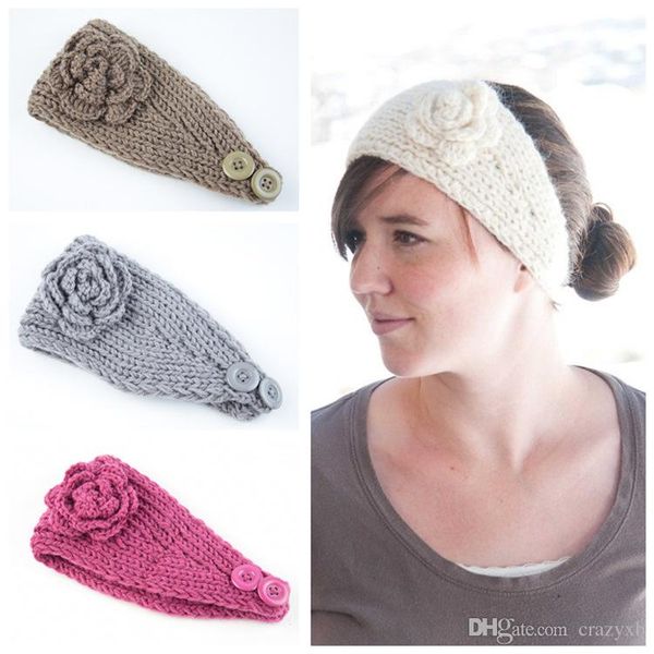 

m mism classic knitting flower hair band winter warm turban ear headband crochet headwrap wide size wool warmers for women girls, Silver