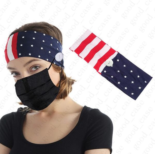 

new designer headband with button face mask sweatband cover elastic ear protection mask holder usa striped stretchy hairband headwrap d52703, Slivery;white