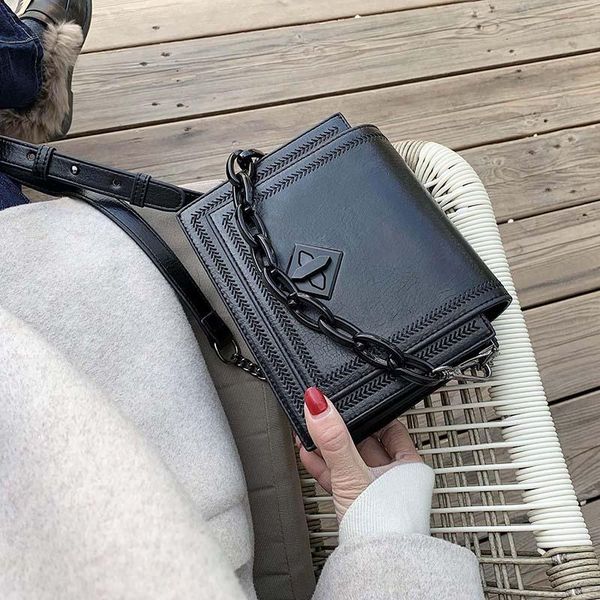 

retro chain design pu leather crossbody bags for women 2020 casual solid color shoulder messenger bag lady travel handbags purse