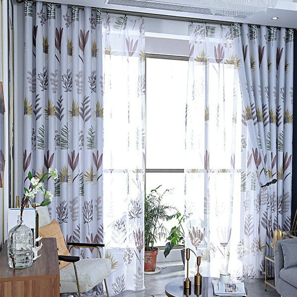 

leaves printed blackout curtains for living room shading rate 85% sunlight block drapes rideaux tende