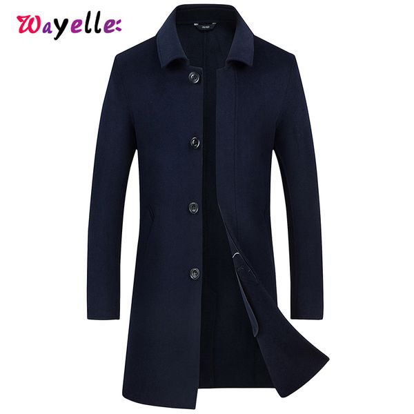 

men's young wool blends jackets coats fashion long section trench jackets 2019 slim business casual winter warm overcoat parka, Black