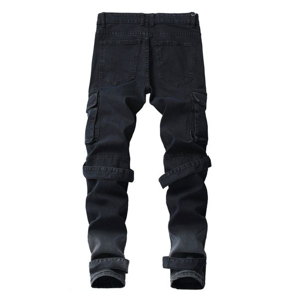 

men 's jeans slim trousers hole men ' s pants drawstring men cattle, Blue