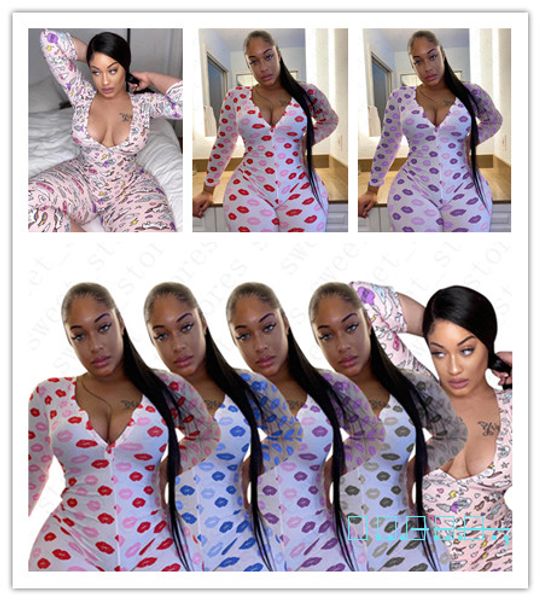 

женщины комбинезоны губы единорог печатный дизайн с длинным рукавом комбинезон цельный брюки повседневная одежда длинные onesies пижамы комб, White