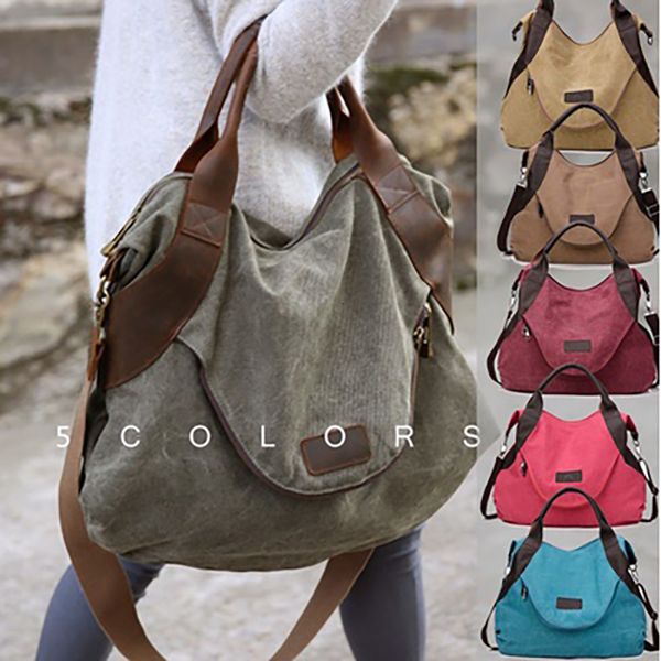

2019 brand large pocket casual tote women's handbag shoulder handbags canvas leather capacity bags for women