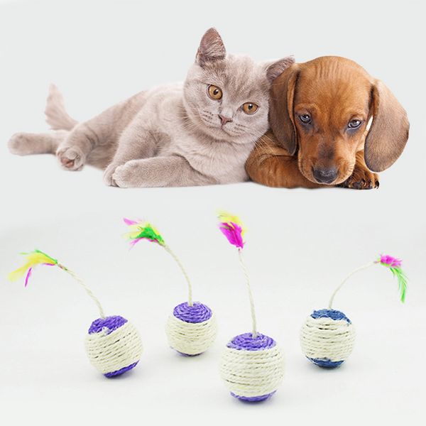 

random color 1pc cat claw scratching sisal toy pet toys new shuttlecock ball colorful feather toy
