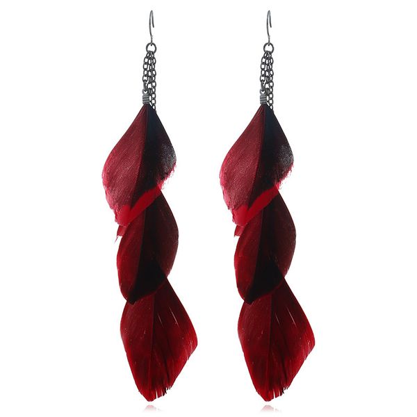 

8seasons fashion tassel dangle long earrings for women natural red feather tassel pendant hyperbole jewelry weddings earrings, Silver