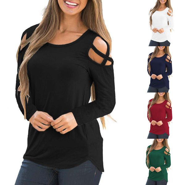 

women clothing long sleeve t-shirt european and american style female fashion solid color dresses, White