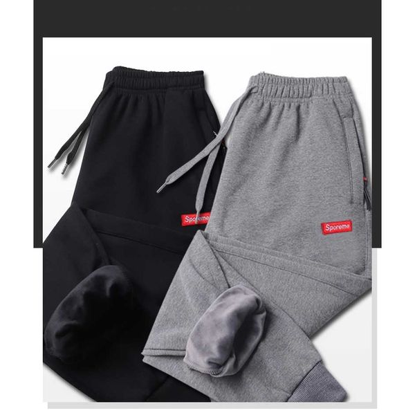 

boys sports sweat pants mens winter plus velvet thick casual pants sweatshirt slim cotton keep warm 2020 new style fashion trend, Black