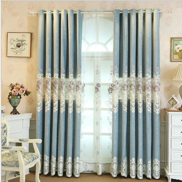 

wholesales plain european pastoral high shading embroidered curtain fabric bedroom living room blackout curtain wholesale zero shear