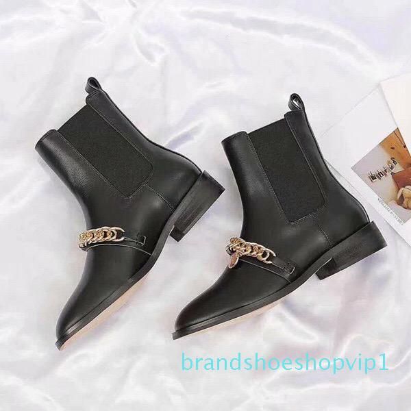

2019 fashion martin boots platform womens genuine leather brand designer chains ladies ankle boots chaussure homme size 35-41, Black