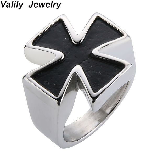 

valily man cross ring simple band silver black punk biker rings jewelry for men stainless steel hiphop jewelry ring fashion