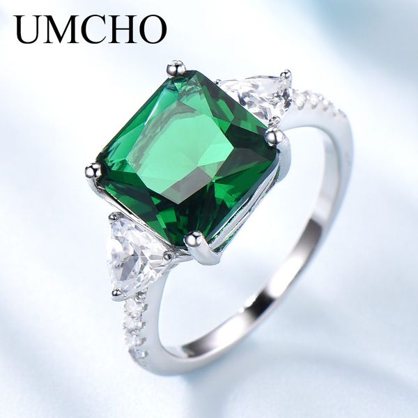 

umcho emerald gemstone rings for women solid 925 sterling silver promise ring square green wedding engagement luxury jewelry new, Golden;silver