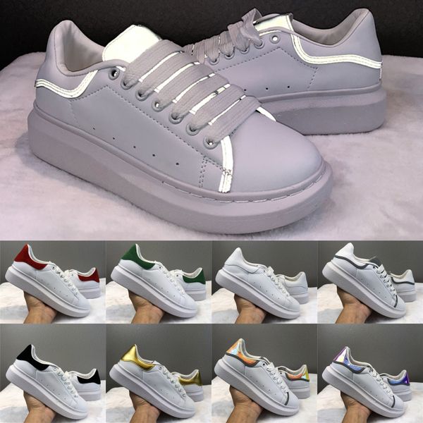 

2020 daily casual shoes stylist men women platform gold lace up leather flat reflective white wedding party suede sports sneakers, Black