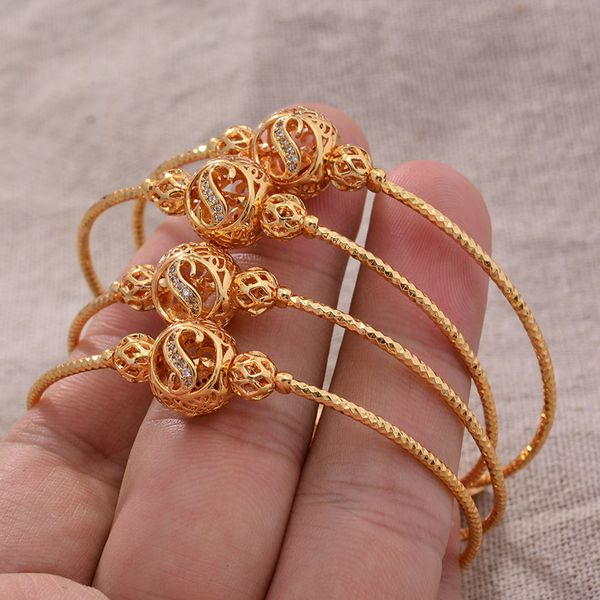 

24k 4pcs ethnic gold color dubai love heart bangles bangles bracelet women girl bride dubai child jewelry, Black