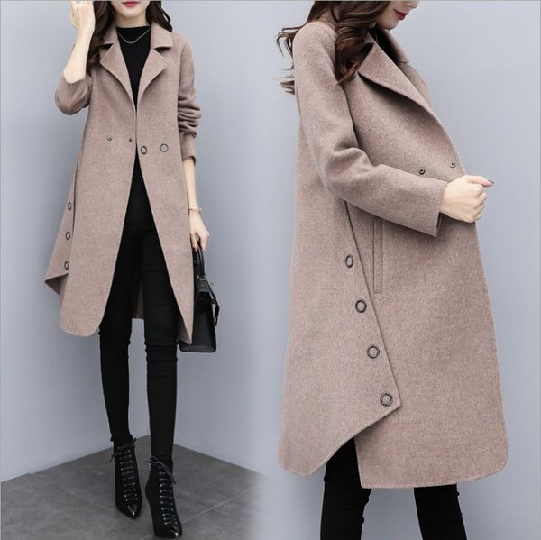 

2019 autumn and winter woolen coat female khaki mid-long new korean temperament women's popular outerwear woolen coat clothes, Black