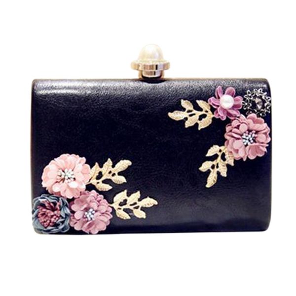 

women handmade flowers evening bags mini wedding dinner bags luxury clutch purse with(black