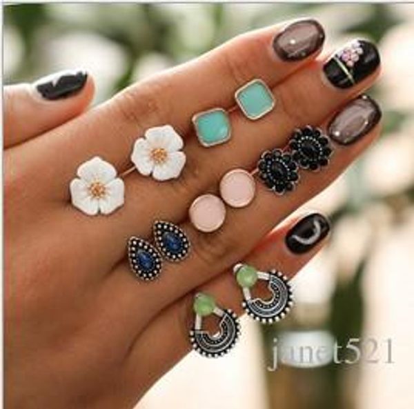 

jewelry earrings vintage weekday earring sets flowers ,leaf ,pearl waterdrop stud earrings new arrivals, Golden;silver