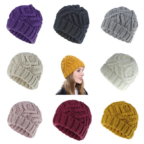 

women beanie cap girl keep warm manual wool knitted earmuffs soft hats thick warm bonnet knitted beanies cotton twist pattern caps le413, Yellow