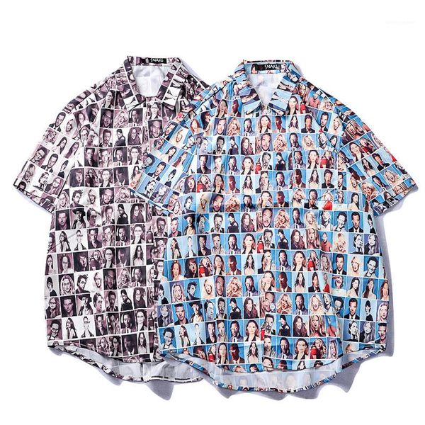 

designer shirts cardigan short sleeve loose mens casual shirts with buttons fashion street style clothes vintage printed mens, White;black