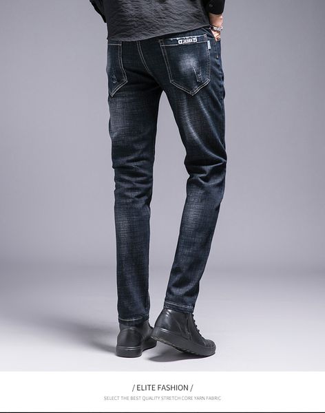 

ripped hole mens jeans denim pants embroideried cat pattern winter fashion straight denim trousers zipper denim pants 11, Blue