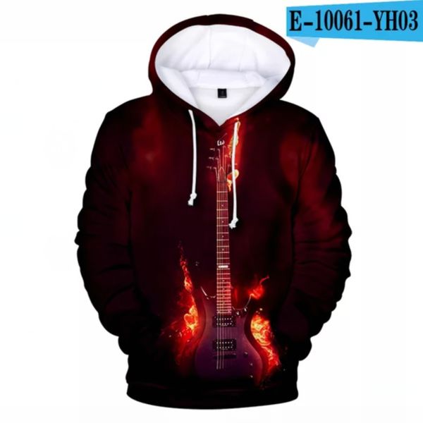 

2020 print music guitar 3d hoodies tracksuits costume men/women hoodie long sleeve kpop casual hooded flame boys/girls clothes, Black