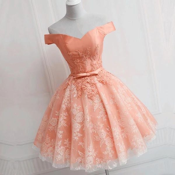 

chic off-shoulder cap sleeve orange prom dresses with sash lace applique short fitted homecoming dresses lace up back unique party dresses, Black