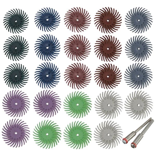 

24pcs radial bristle disc brush assortment 1 inch 8-grits-3 each + 2 connection handle abrasive tools