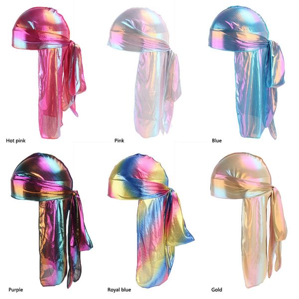 

men women satin rag breathable bandana turban hat silky durag do doo du rag headwear headscarf long tail headwrap skull cap dhl free, Blue;gray