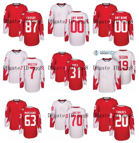 Time Canadá Jerseys World Cup WCH 87 Sidney Crosby 91 John Tavares 19 Jonathan Toews 31 CAREY PRICE 88 Brent Burn 37 Patrice Bergeron Red White Hockey Jersey