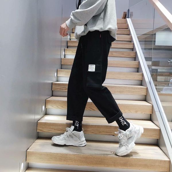 

western style pants men's korean version of the trend summer leisure trousers nine-point trousers loose overalls, Black