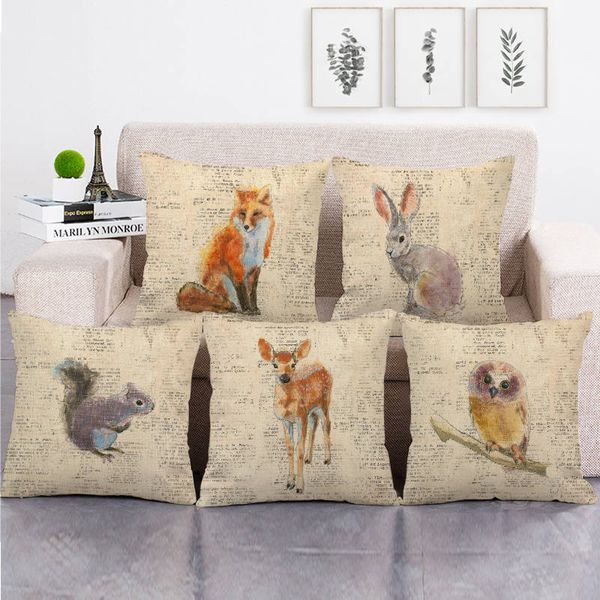

45cm*45cm watercolor wild animals design linen/cotton throw pillow covers couch cushion cover home decor pillow