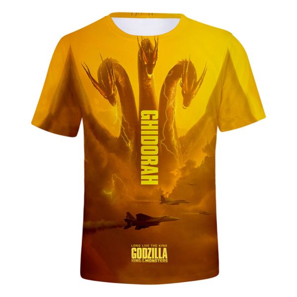 

2020 new summer women/men t shirt movie godzilla: king of the monsters 3d printed t-shirts harajuku style ghidorah tshirt, White;black