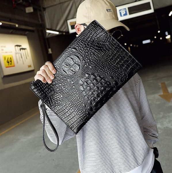 

factory wholesale men bag street trend crocodile pattern mens hand clutch multi-functional leather file bags no fashion leathers wrist handb