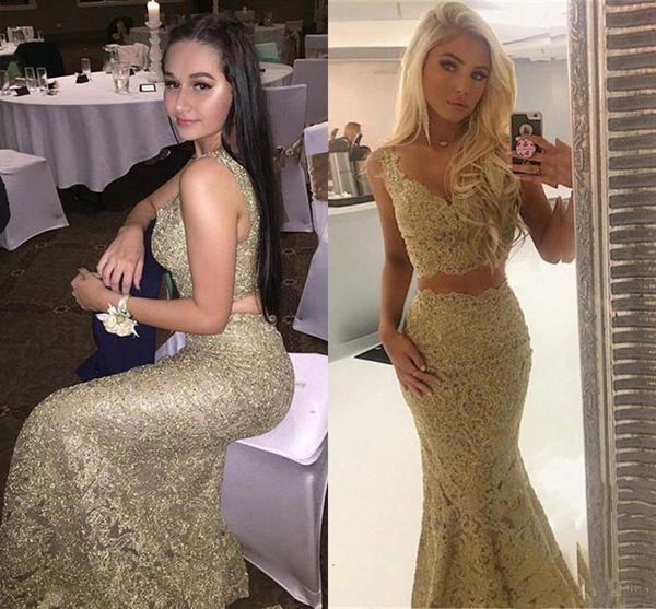 

wo Pieces V-neck Mermaid Evening Dresses Appliques Beaded Satin Prom Dresses Formal Evening Gowns Robe de soiree