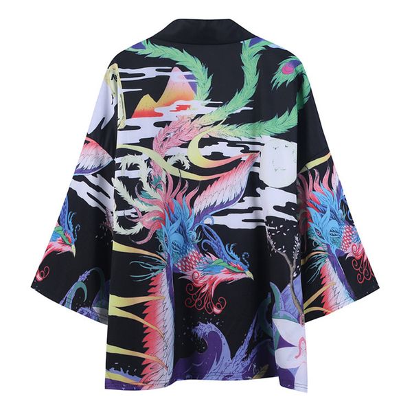 

2020 spring summer new style japanese-style ukiyo-e crane bf loose-fit three-quarter-length sleeve chinese clothing loose-fit no, Tan;black
