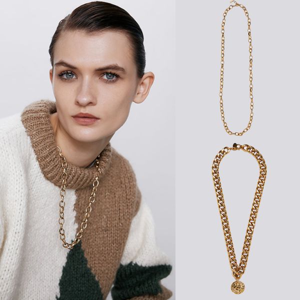 

2020 za newly trendy metal chian necklace for women party gold color necklace jewelty girl gift statement necklace sale, Silver