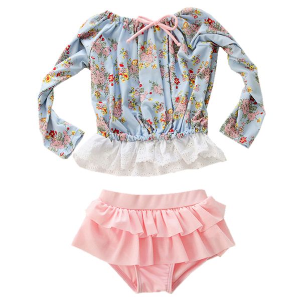 

gi forever girl three piece suits swimwear children long sleeve swimsuit kid cute big bowknot bikini bathing suit maillot de bai